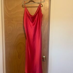 Satin Hot Pink Midi Dress